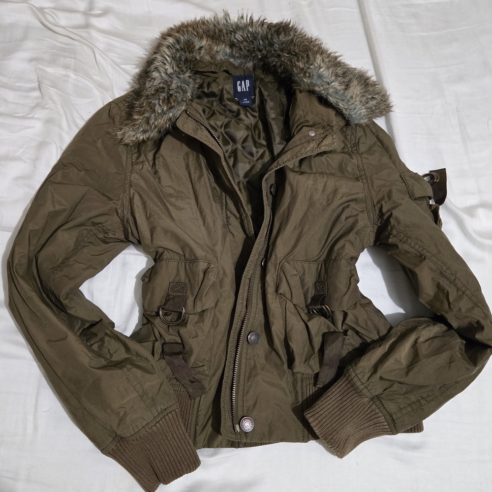 GAP Olive Green Jacket with Fur Collar